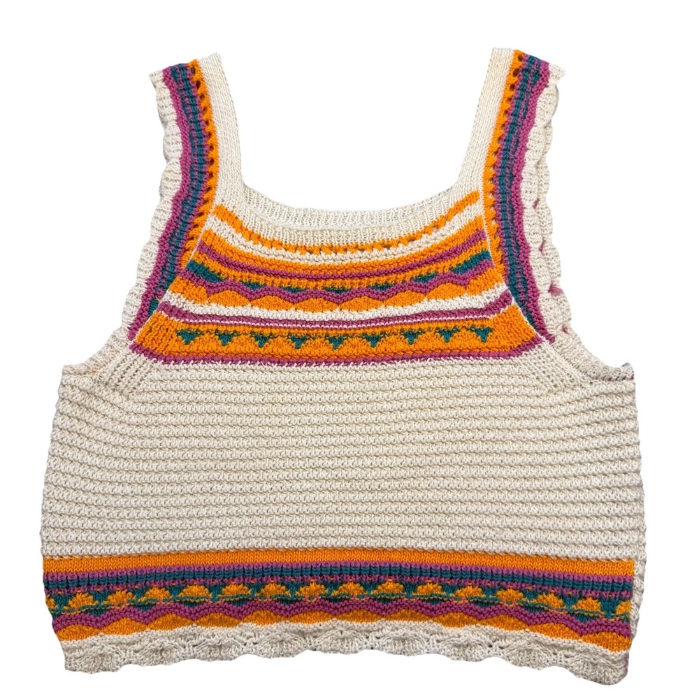 Colorful Planet Crochet Tank Top XS Cropped Boho Festival Colorful (Youth 16-18)